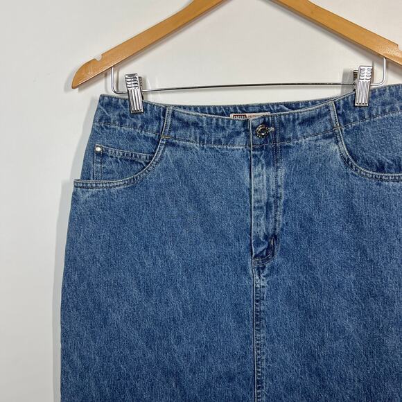 90s Vintage Faded Glory Denim Skirt Side Studs Retro Size 12 - Picture 6 of 7
